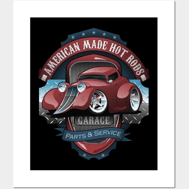 American Hot Rods Garage Vintage Car Sign Cartoon Wall Art by hobrath